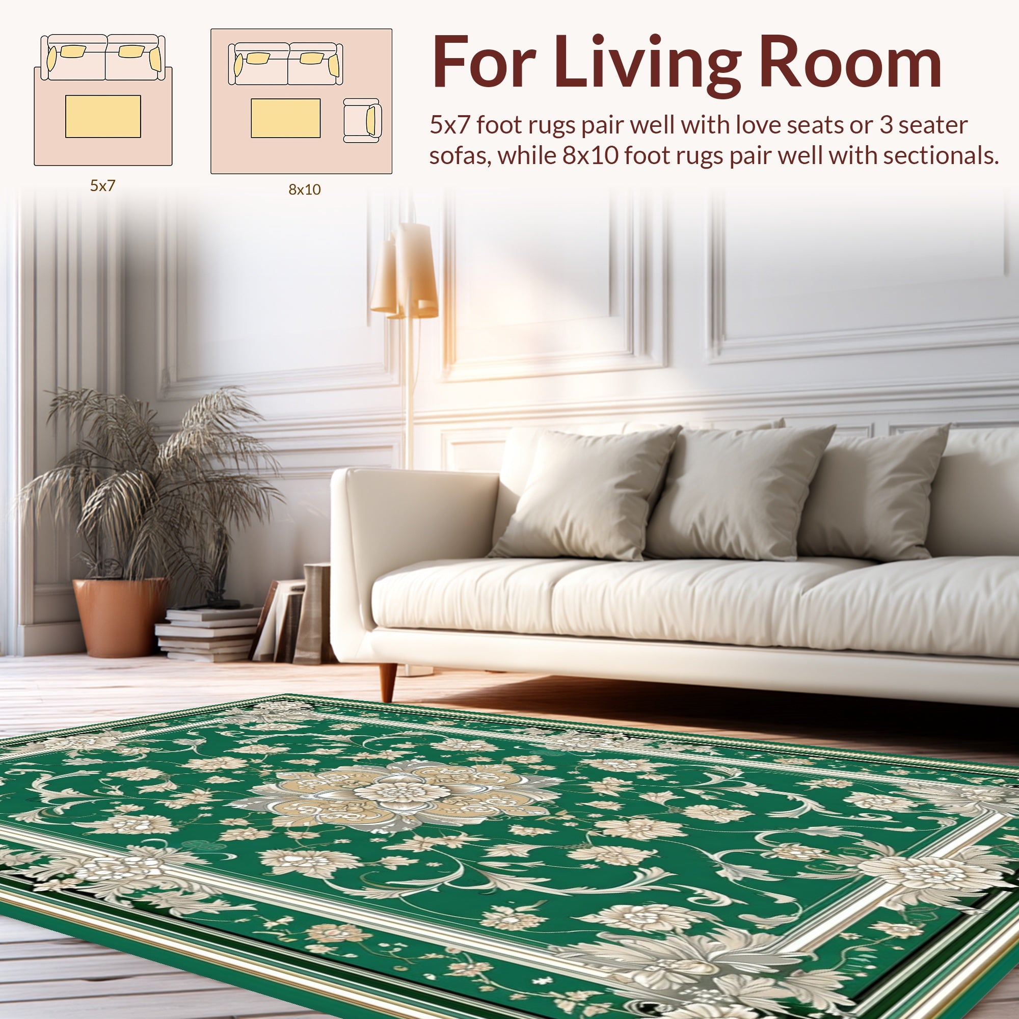 Elegant Green Floral Medallion Design Rug