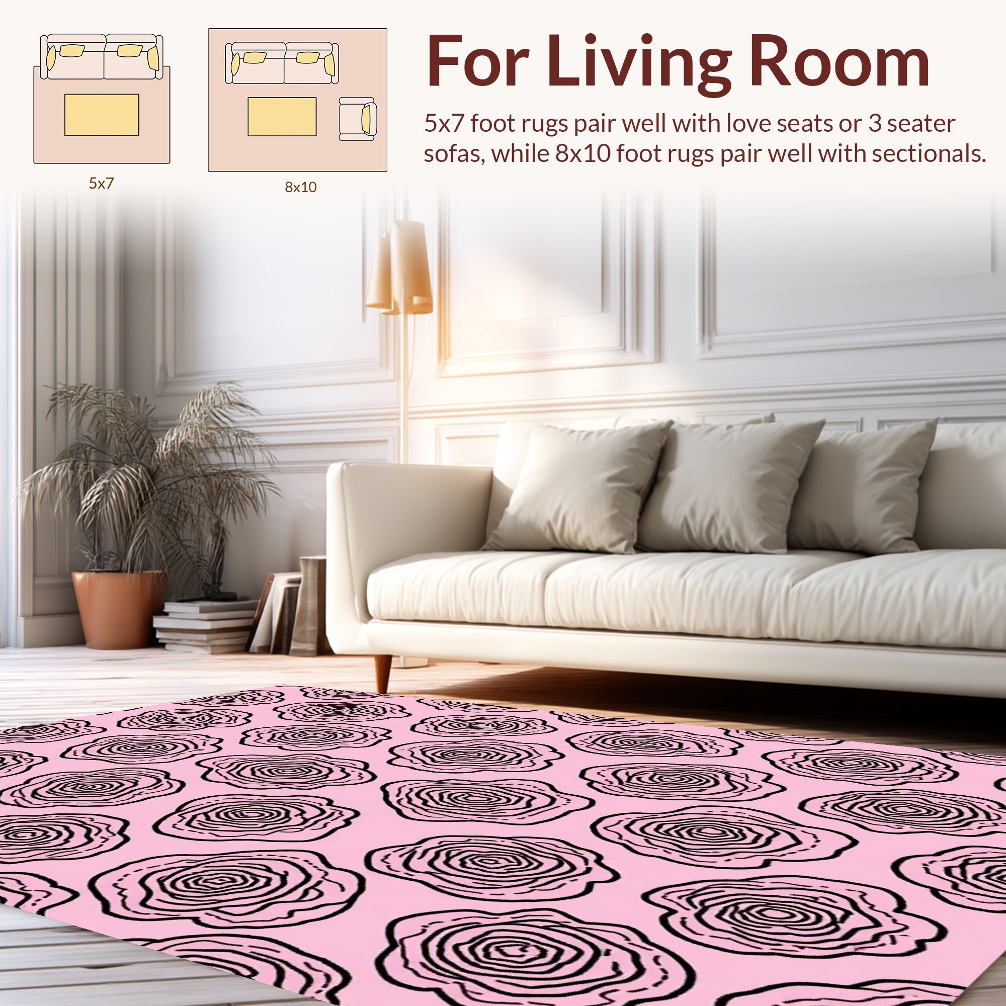 Hand Drawn Rose Pattern Print Rug