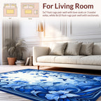 Blue Floral Curving Vines Pattern Rug