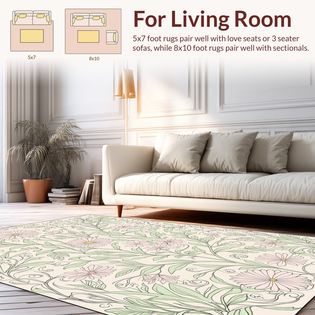 Floral Swirls And Petal Pattern Rug