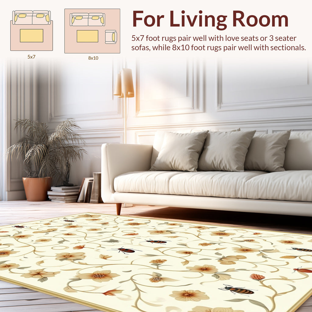 Ornate Floral Insect Botanical Garden Design Rug