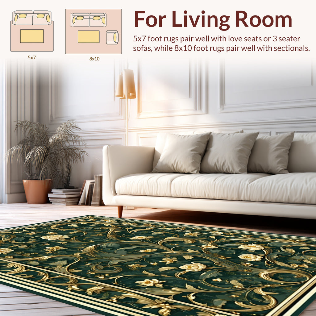 Ornate Floral Gold Vine Pattern Rug