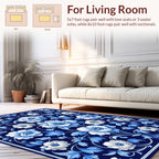 Blue White Floral Vine Pattern Rug