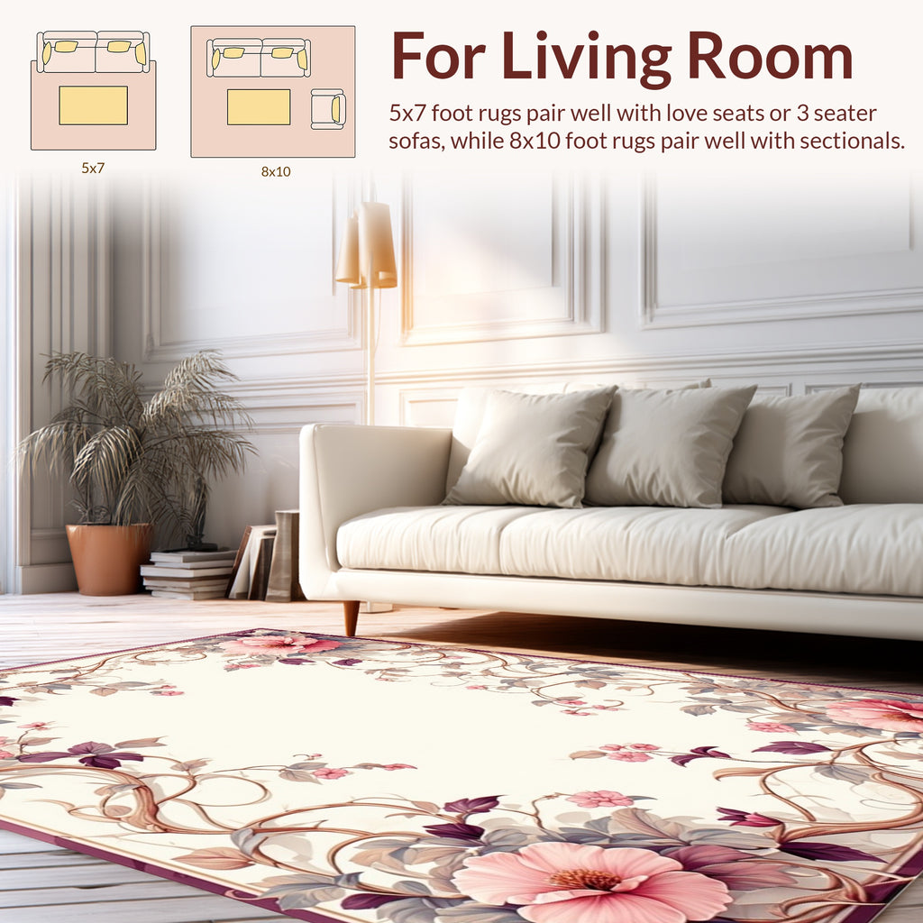 Pink Floral Vines Vintage Pattern Rug