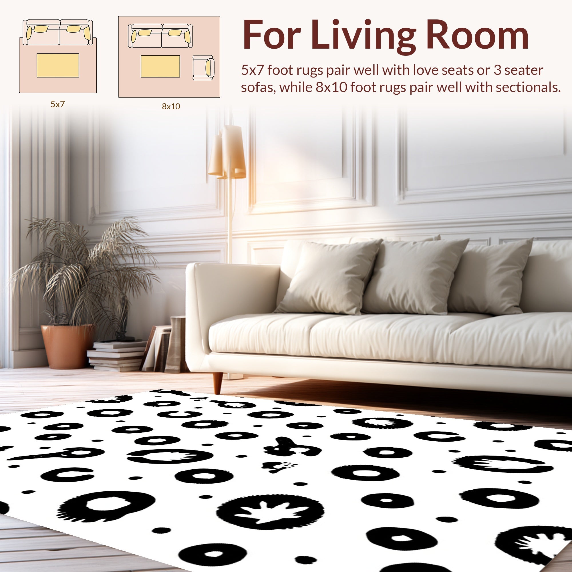 Abstract Black White Paint Splatter Rug