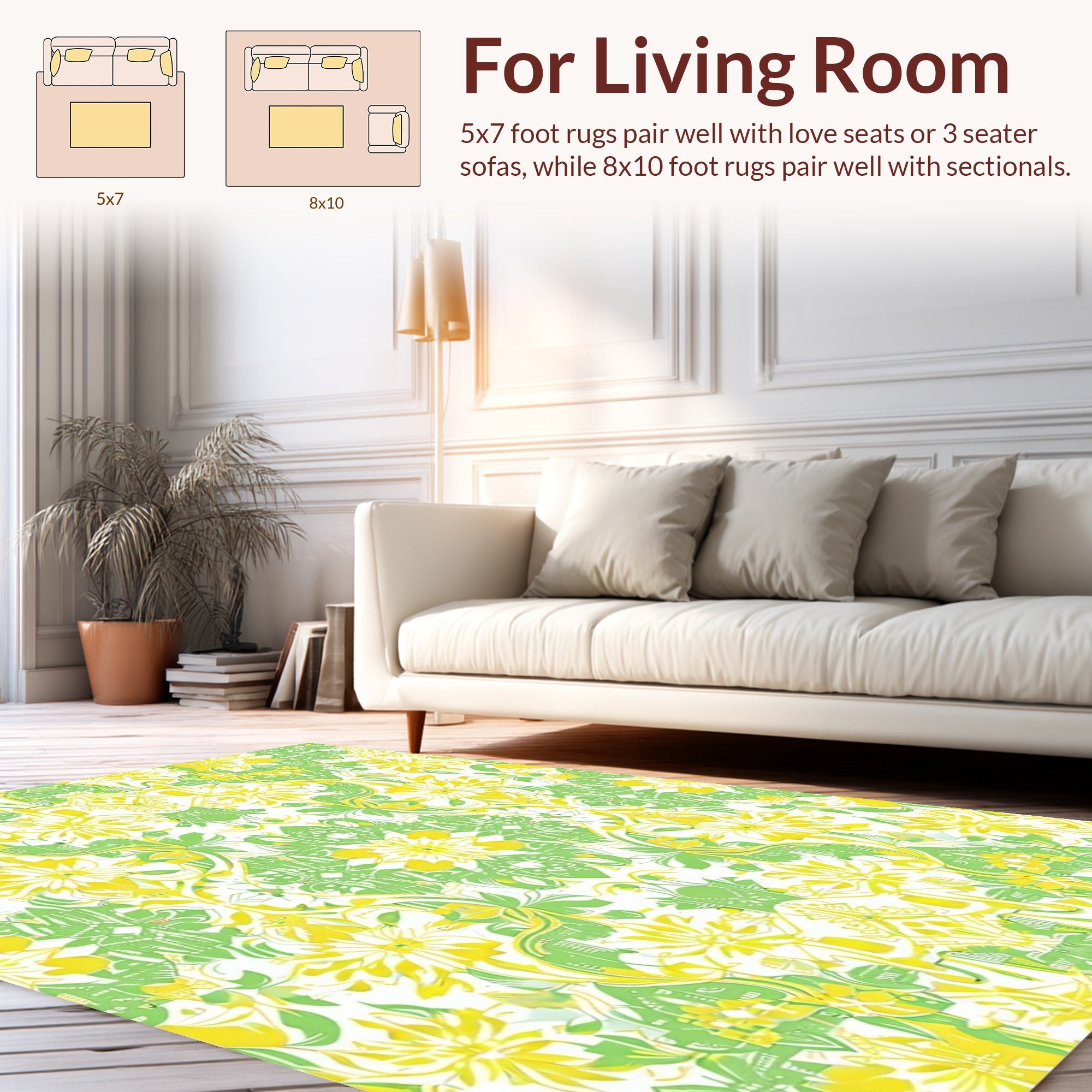 Vibrant Yellow Green Floral Pattern Rug
