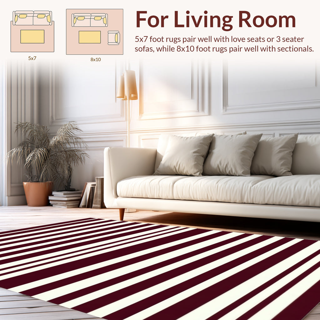 Classic Maroon Cream Stripe Design Rug