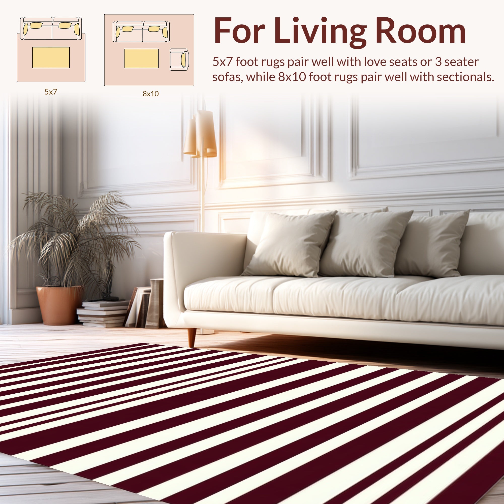 Classic Maroon Cream Stripe Design Rug