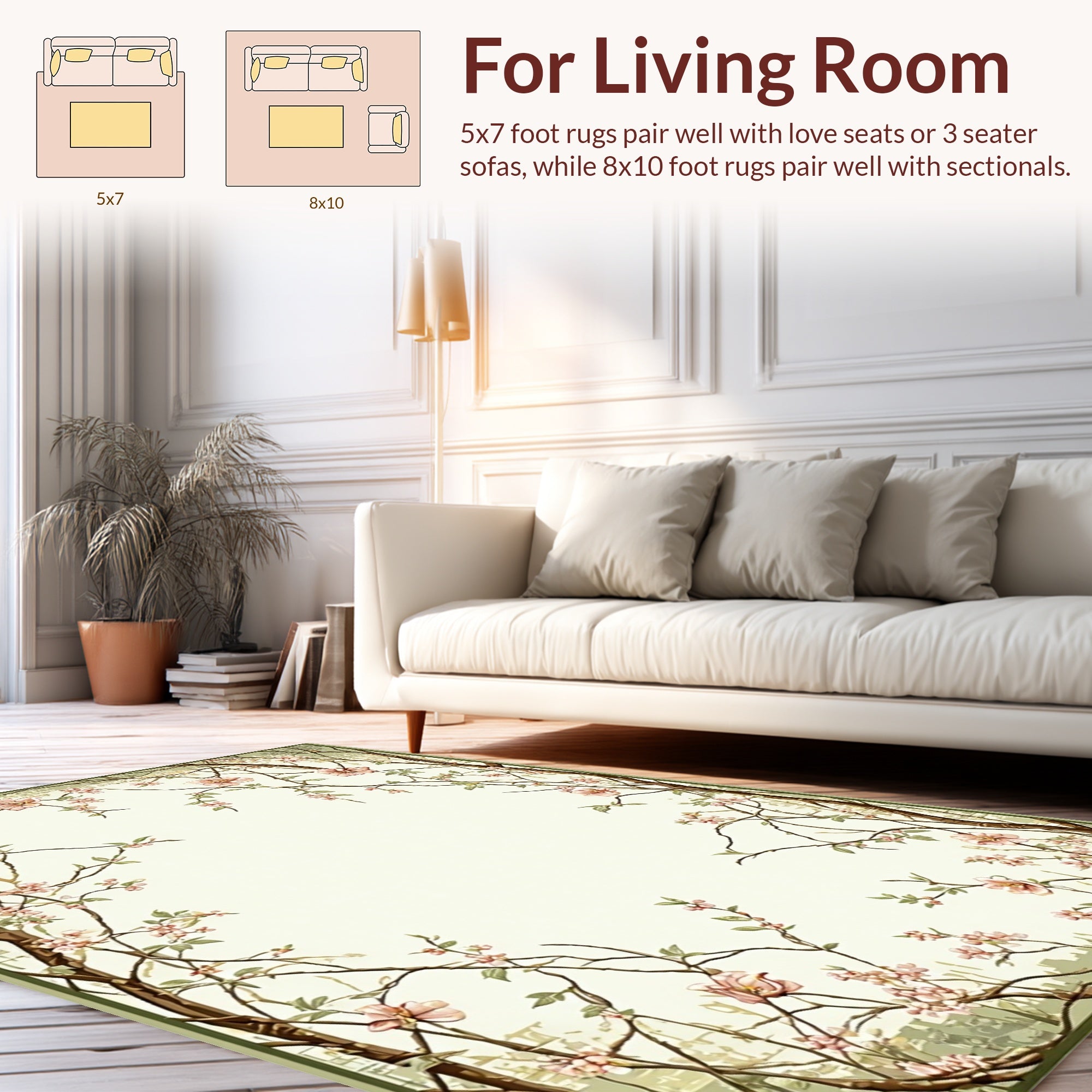 Whimsical Flowery Branches Pattern Rug