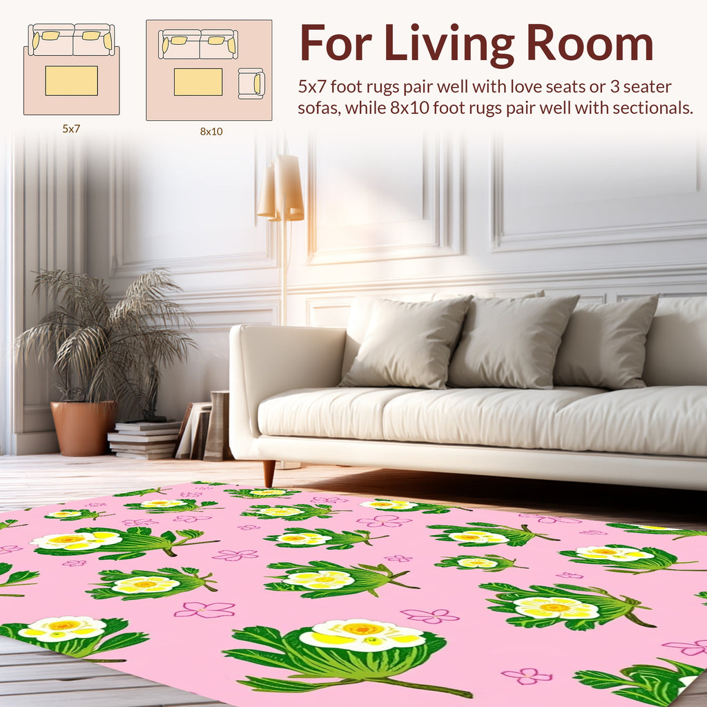 Pink Floral Pattern with White Flowers Rug