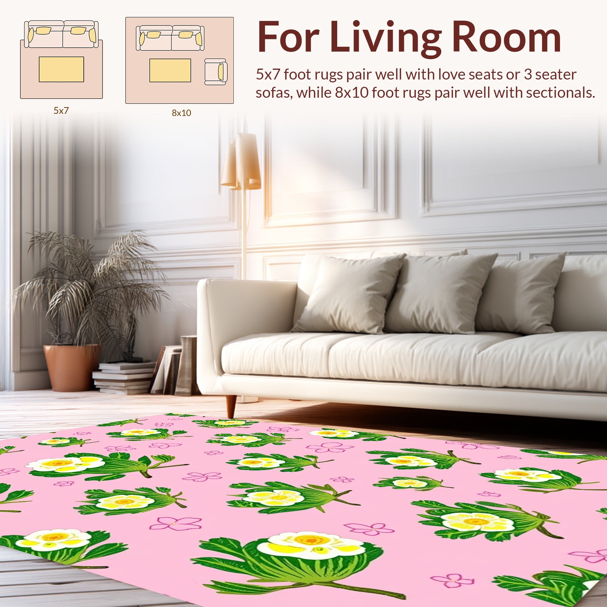 Pink Floral Pattern with White Flowers Rug