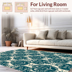 Dark Teal And Cream Damask Pattern Rug