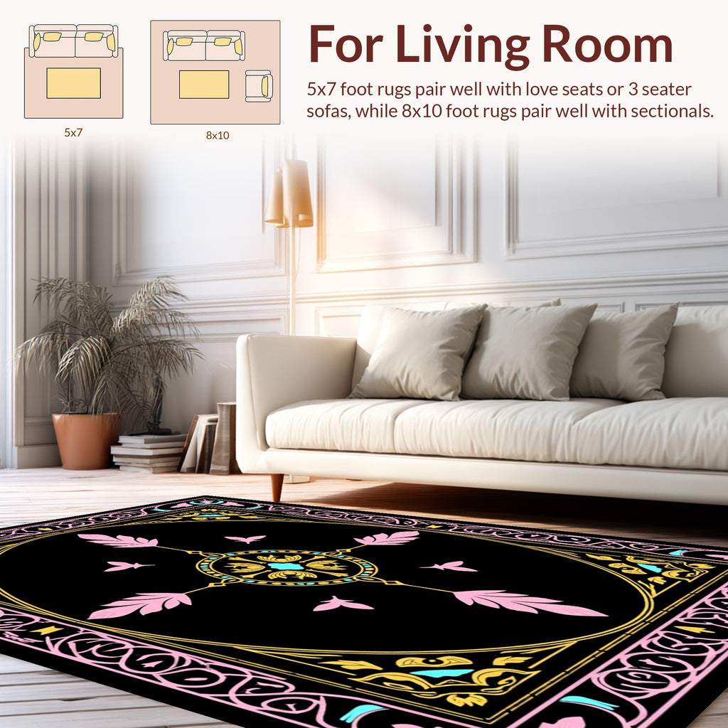 Elegant Scrollwork With Floral Accents Design Rug