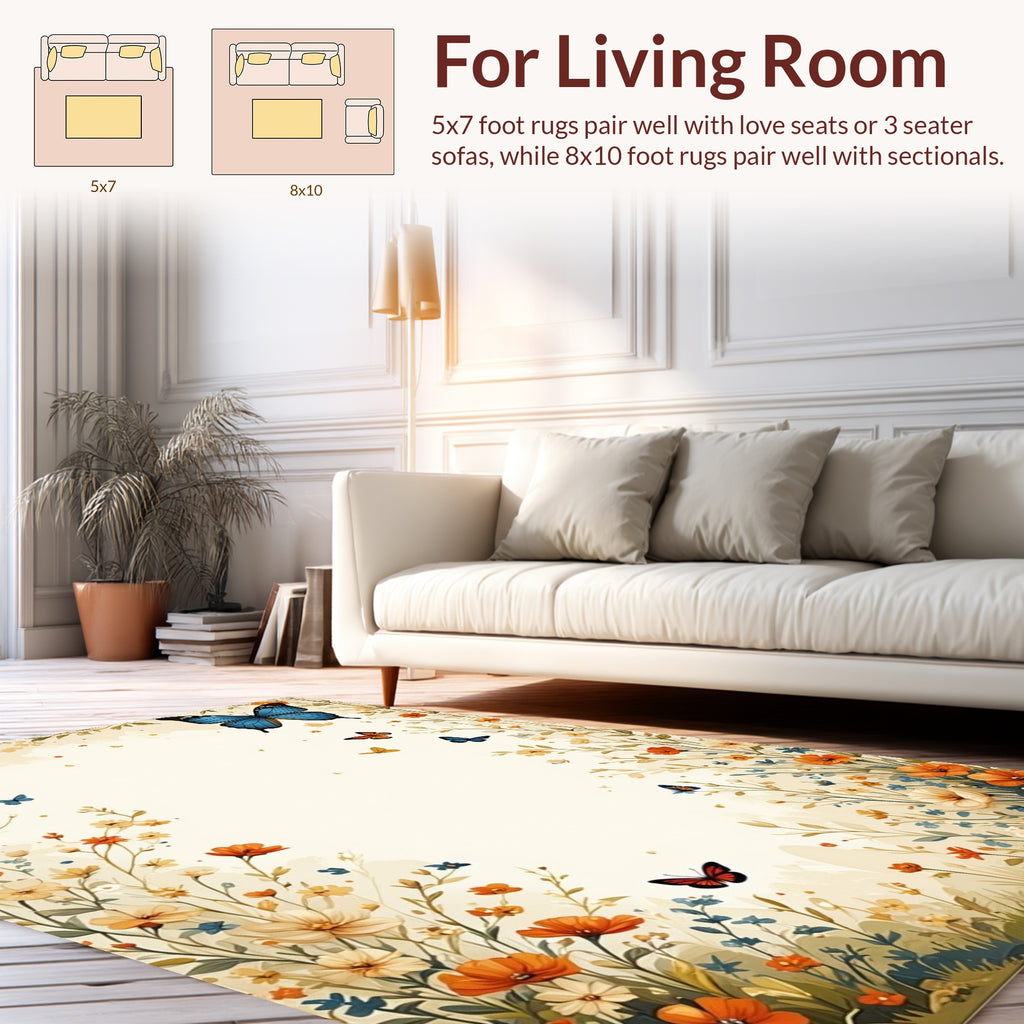 Whimsical Butterflies Floral Garden Rug