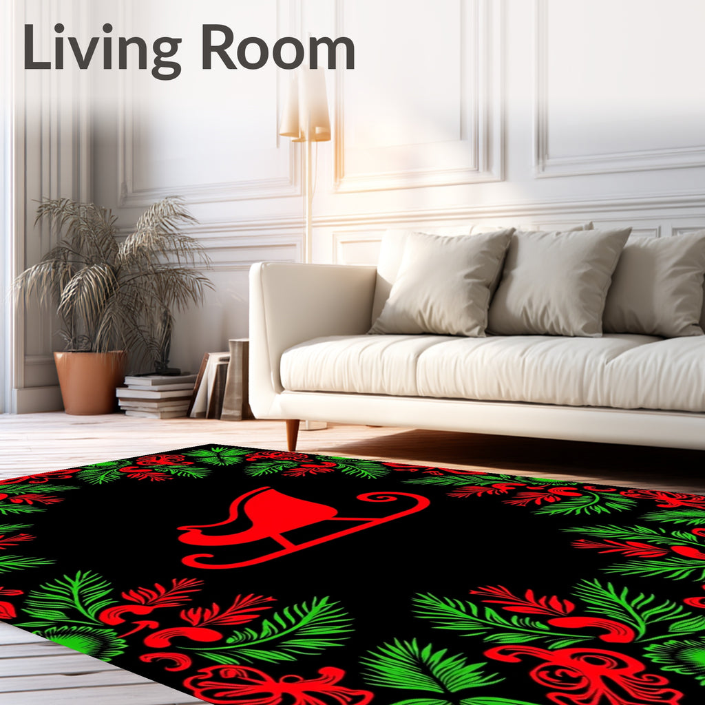 Classic Red Green Sleigh Garland Rug