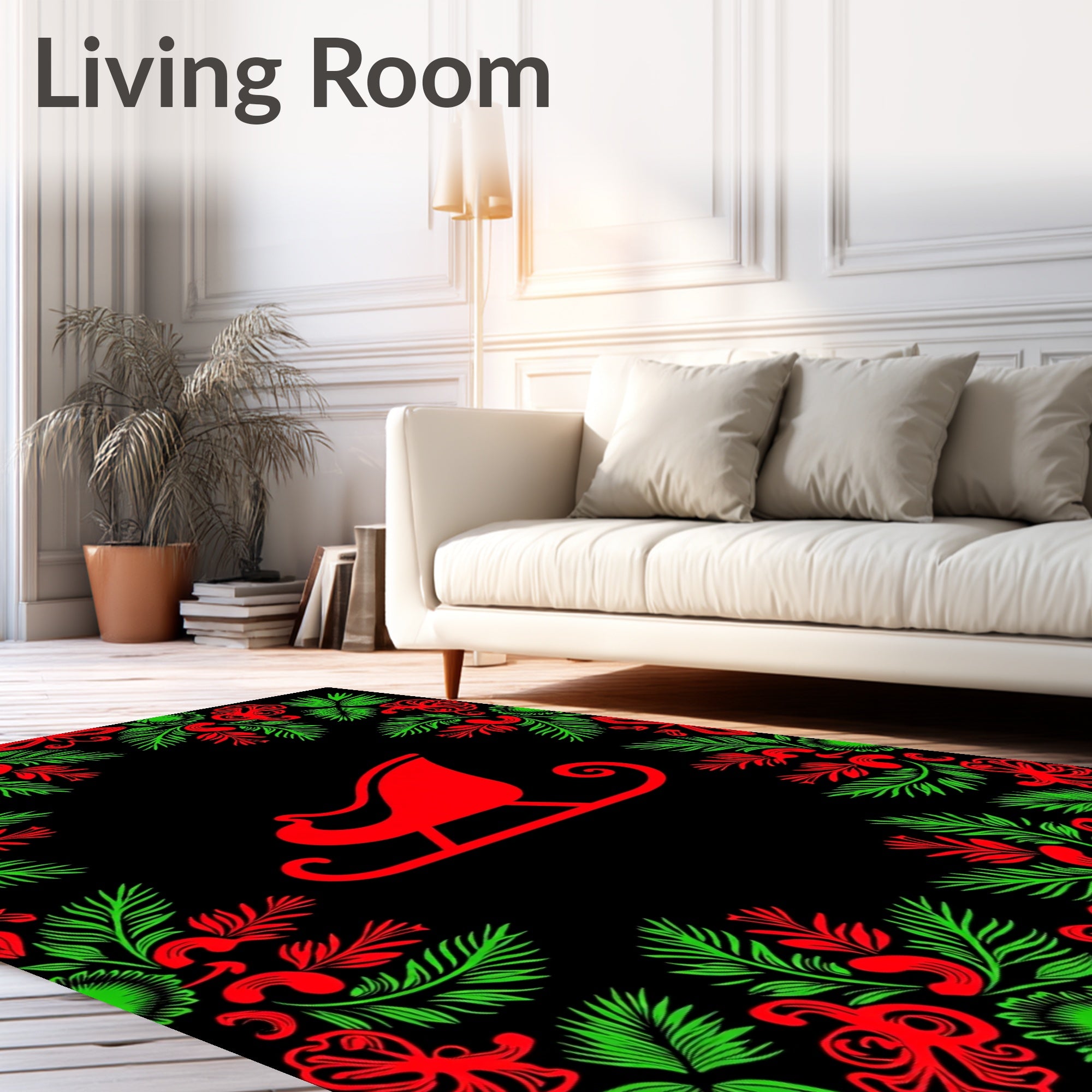 Classic Red Green Sleigh Garland Rug