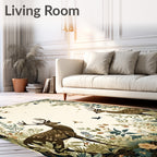 Woodland Deer And Birds Botanical Print Rug
