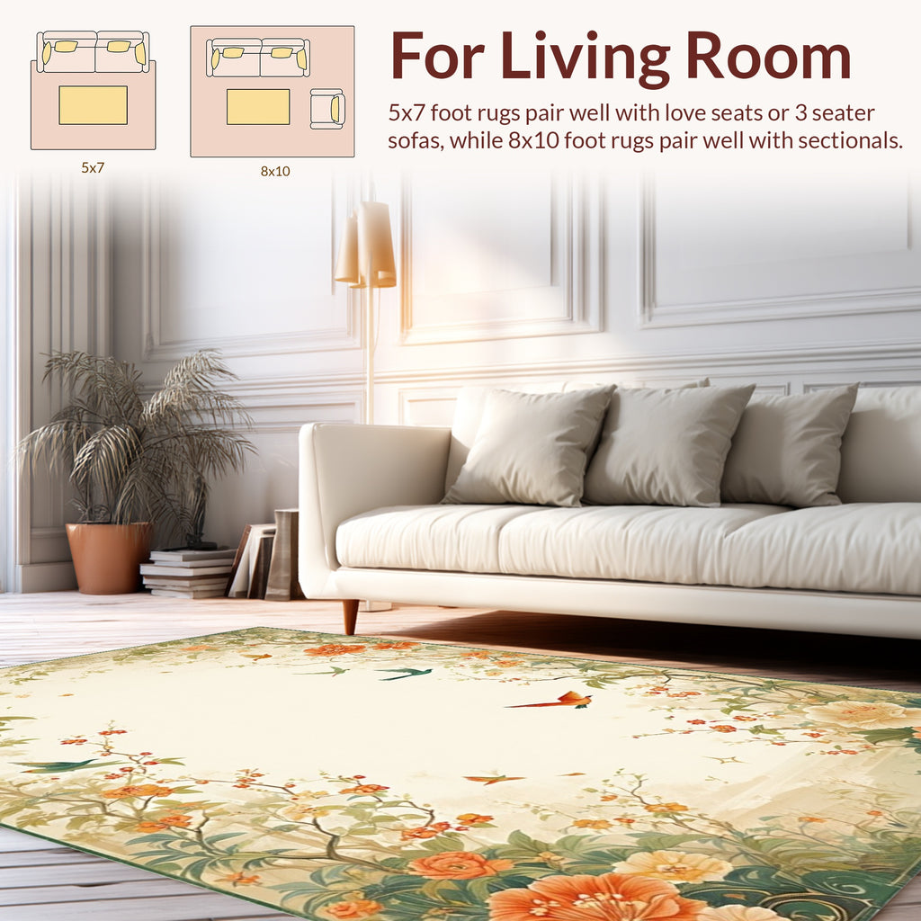Whimsical Floral Birds Pattern Rug
