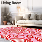Whimsical Red Swirls Pink Background Rug
