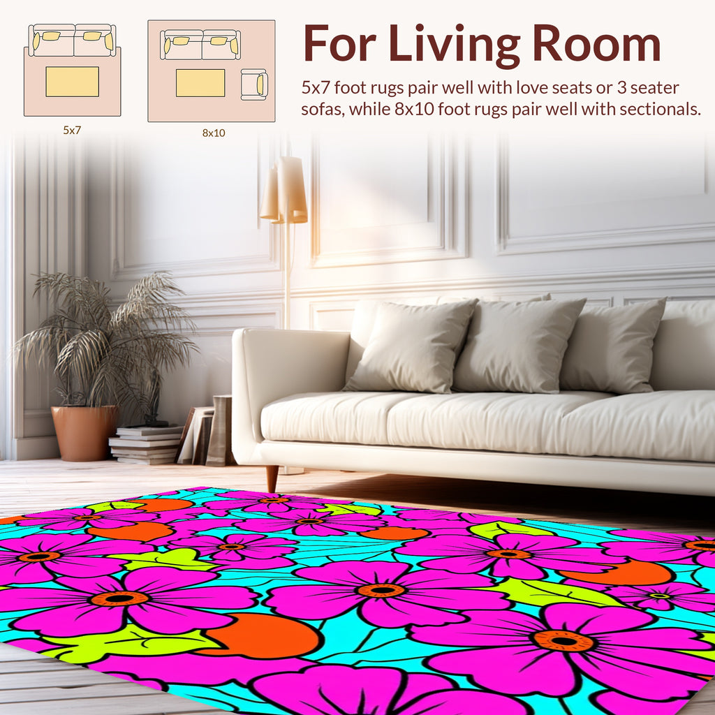 Bright Pink Flower Pattern Design Rug