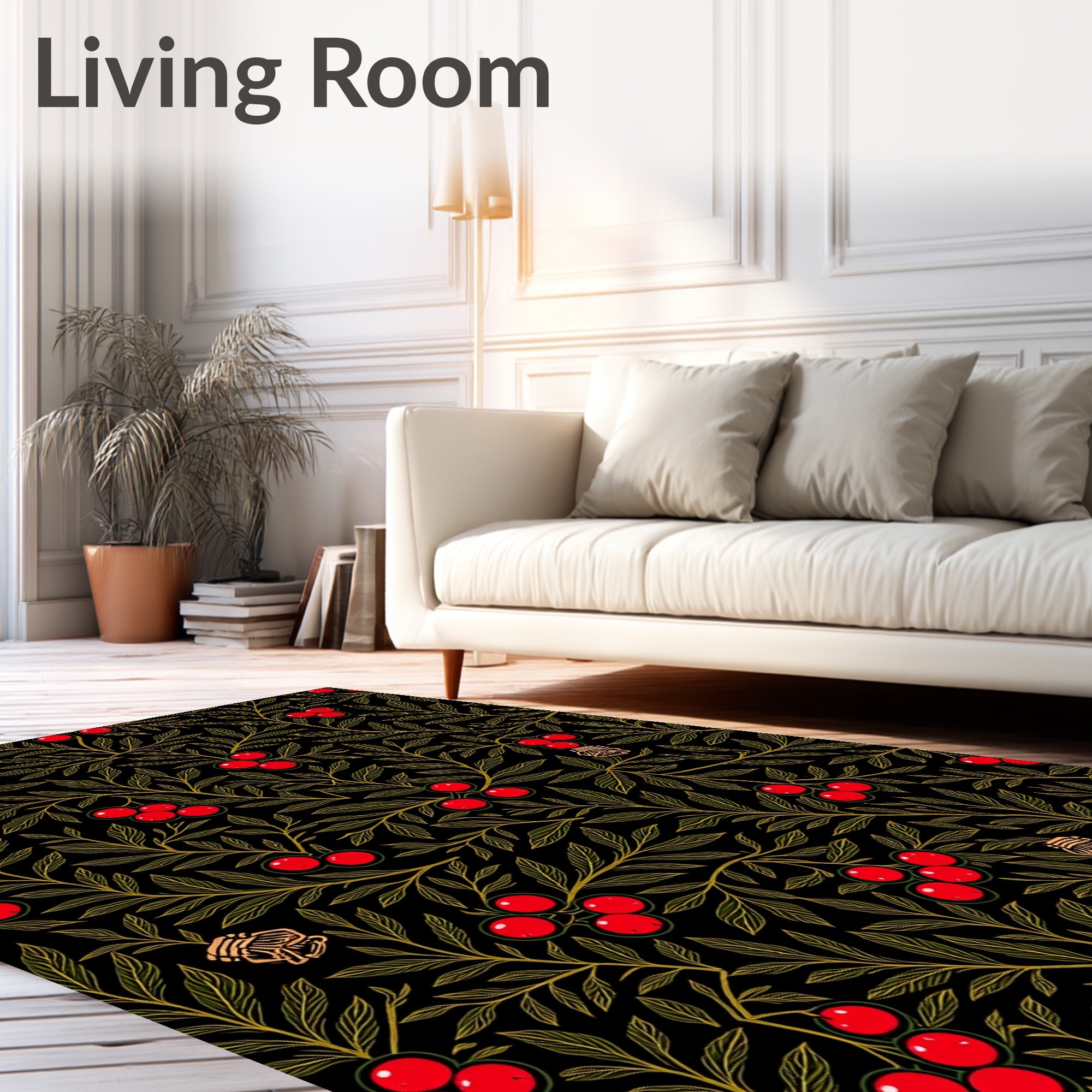 Botanical Red Berry Branch Rug