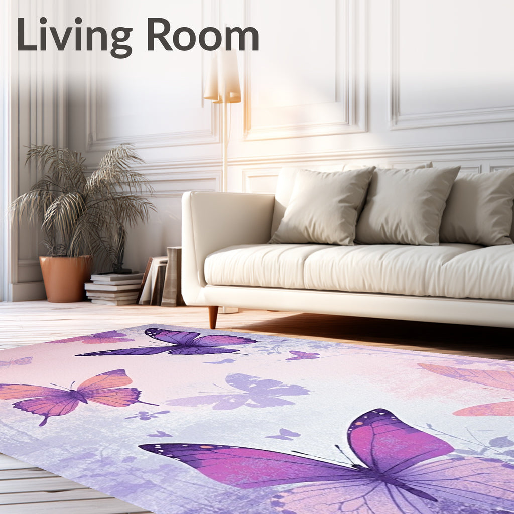 Purple Floral Butterfly Pattern Decor Rug