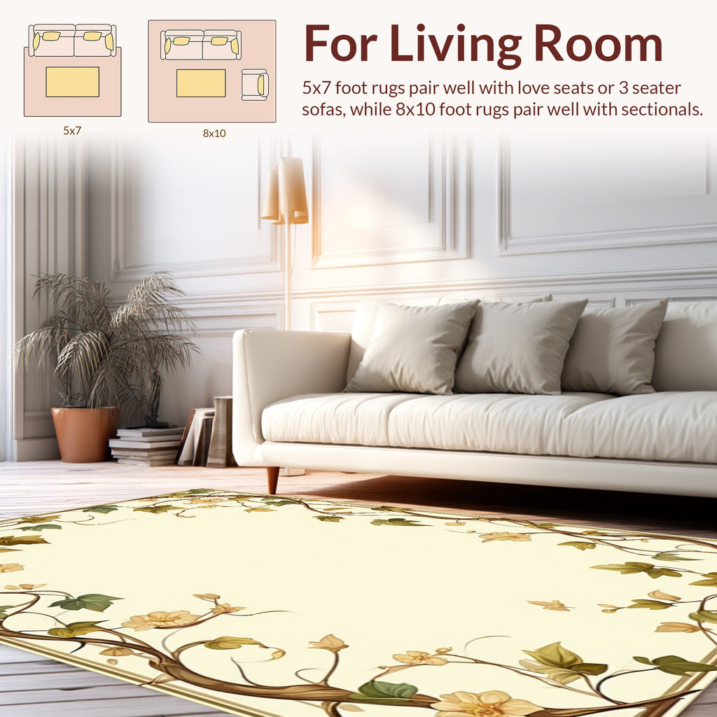 Vine and Blossom Naturalistic Border Design Rug