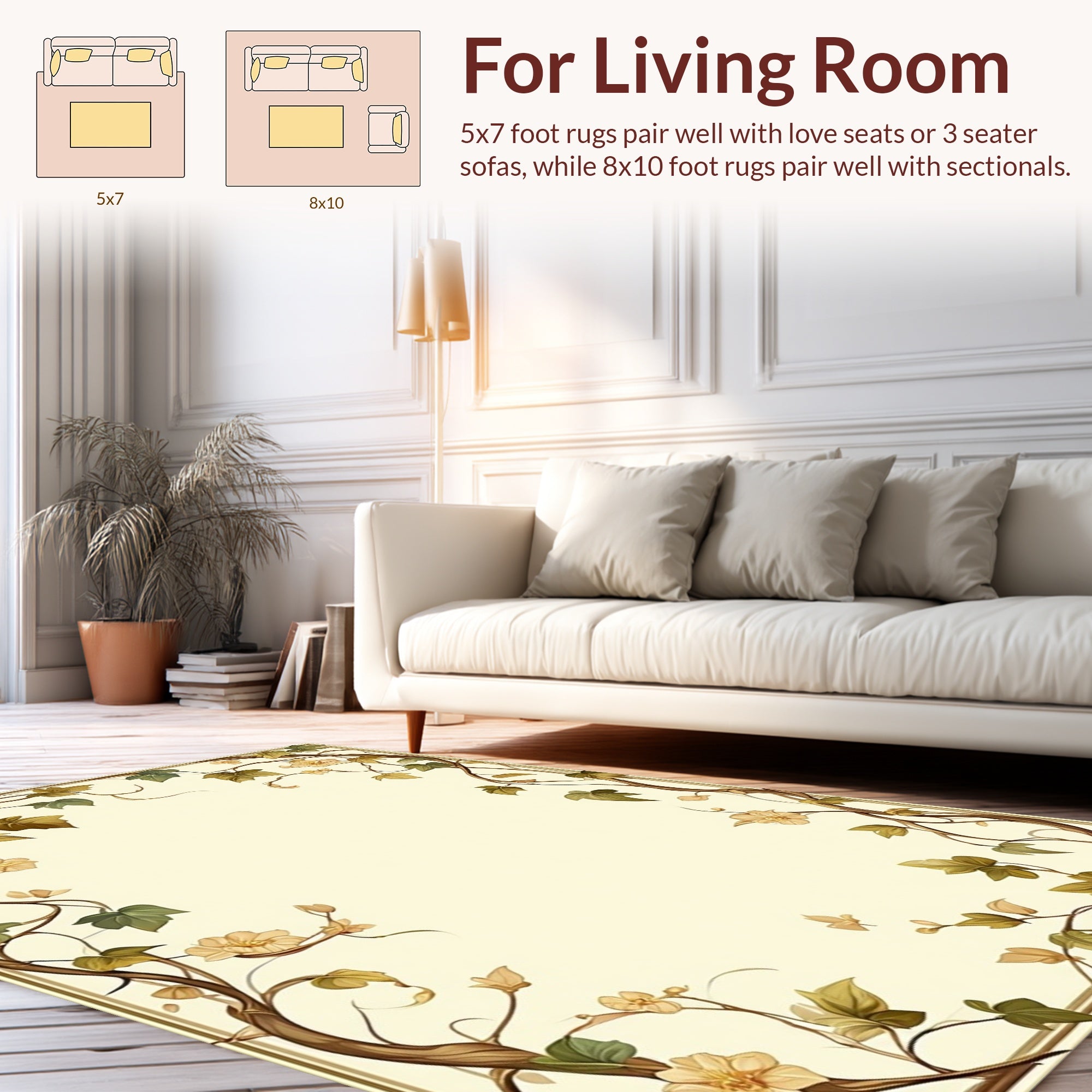 Vine and Blossom Naturalistic Border Design Rug