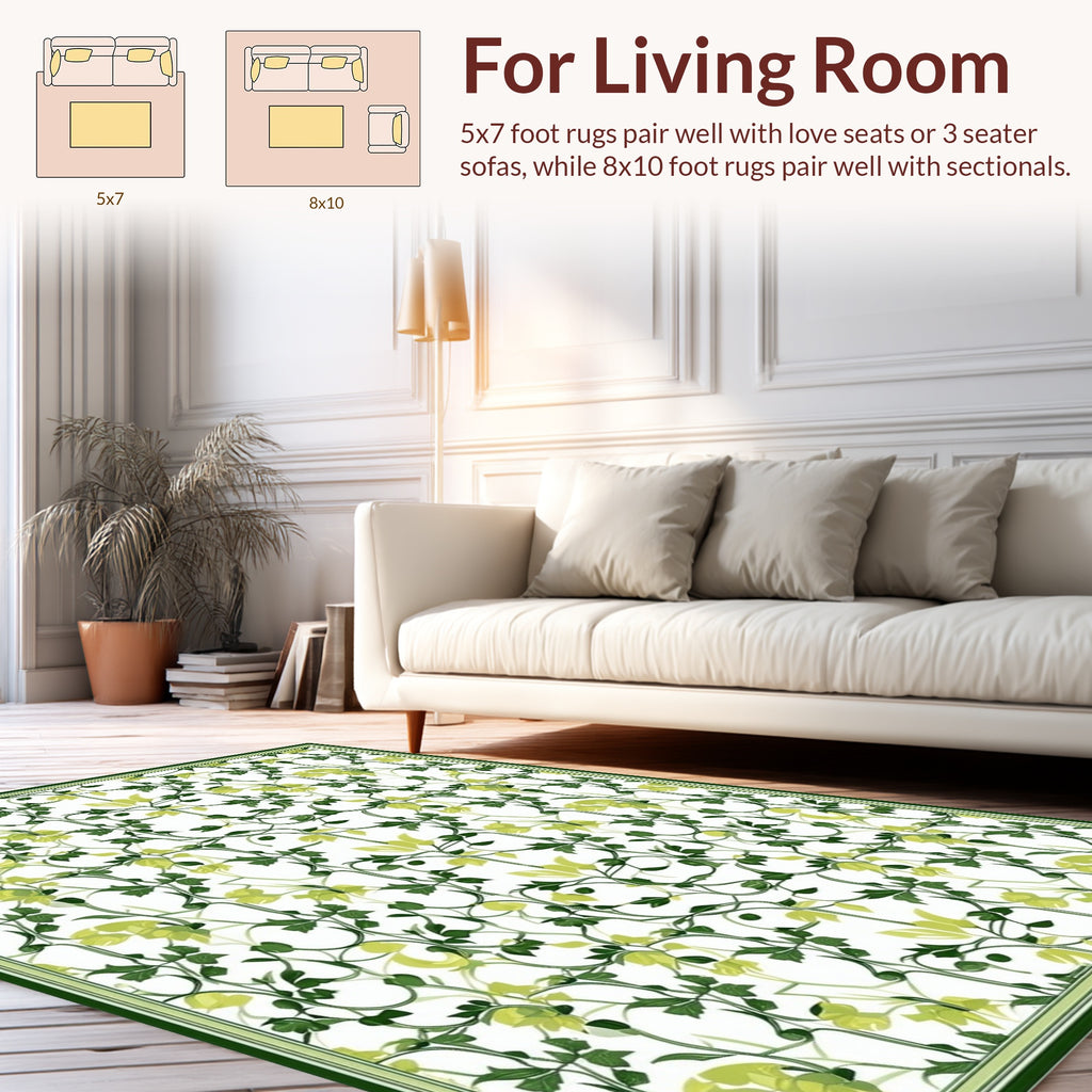 Lush Green Leaf Vine Pattern Rug