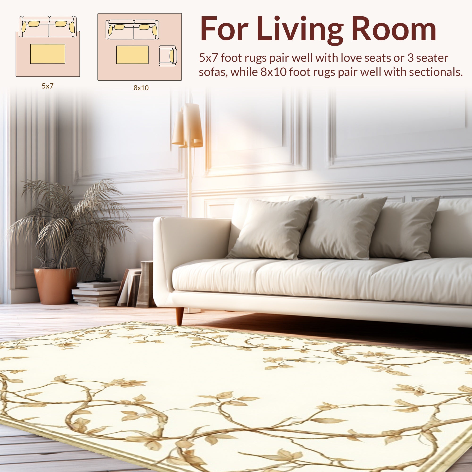 Nature Inspired Floral Vines Pattern Rug