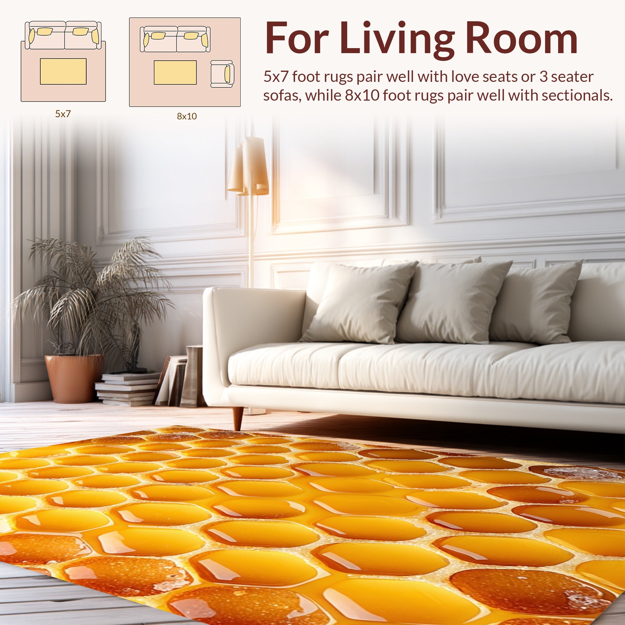 Golden Honeycomb Hexagonal Pattern Rug