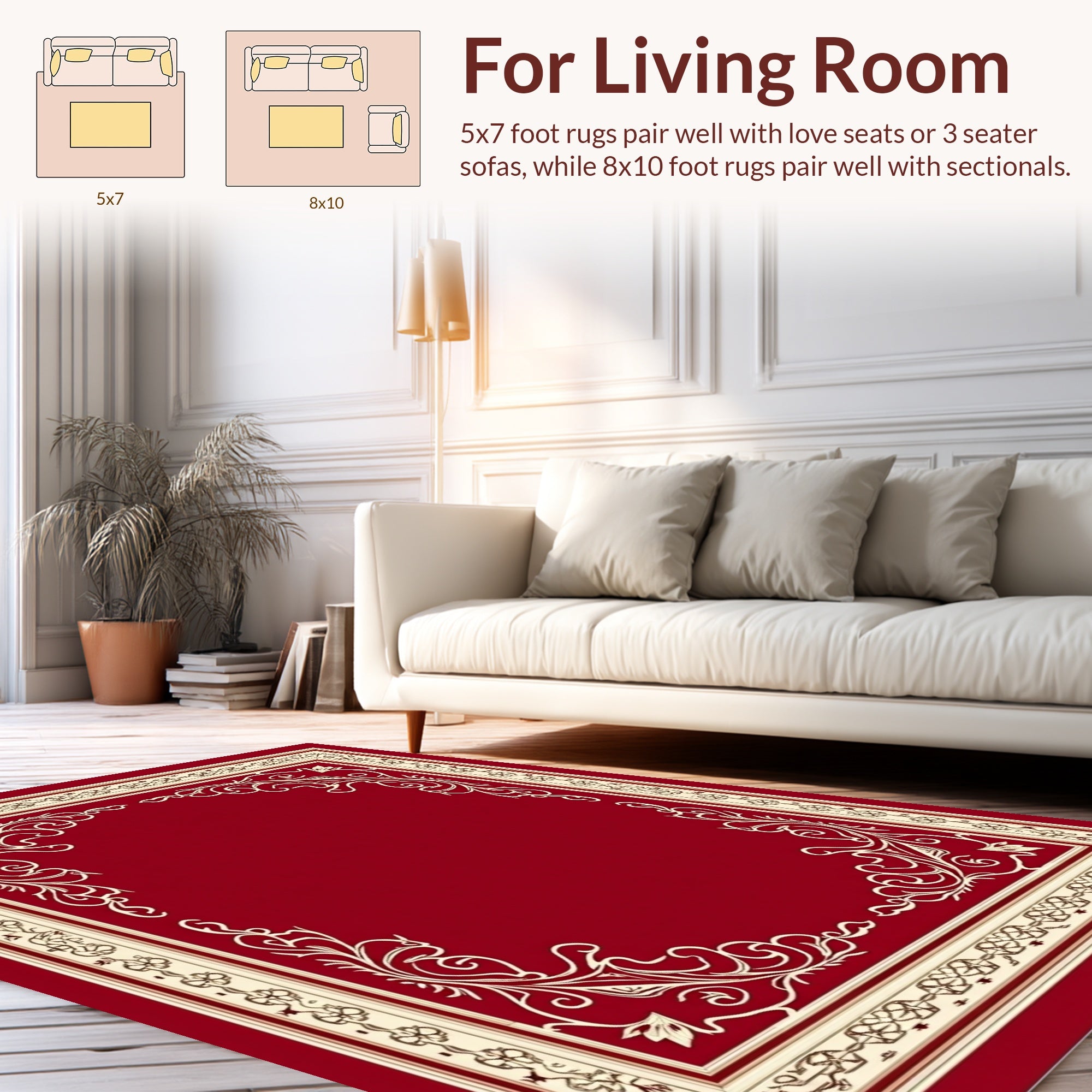 Vibrant Red Floral Vine Border Rug