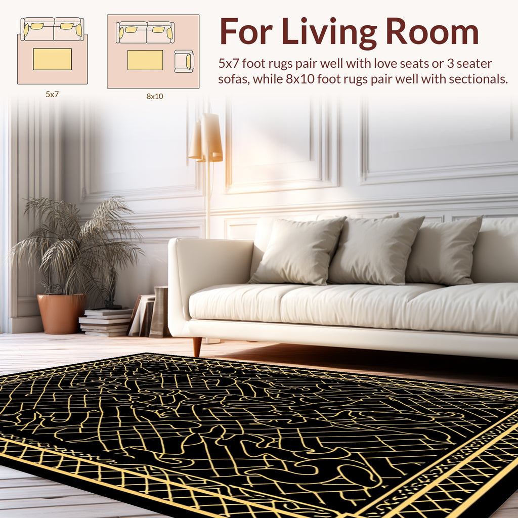 Bold Black Gold Abstract Art Rug