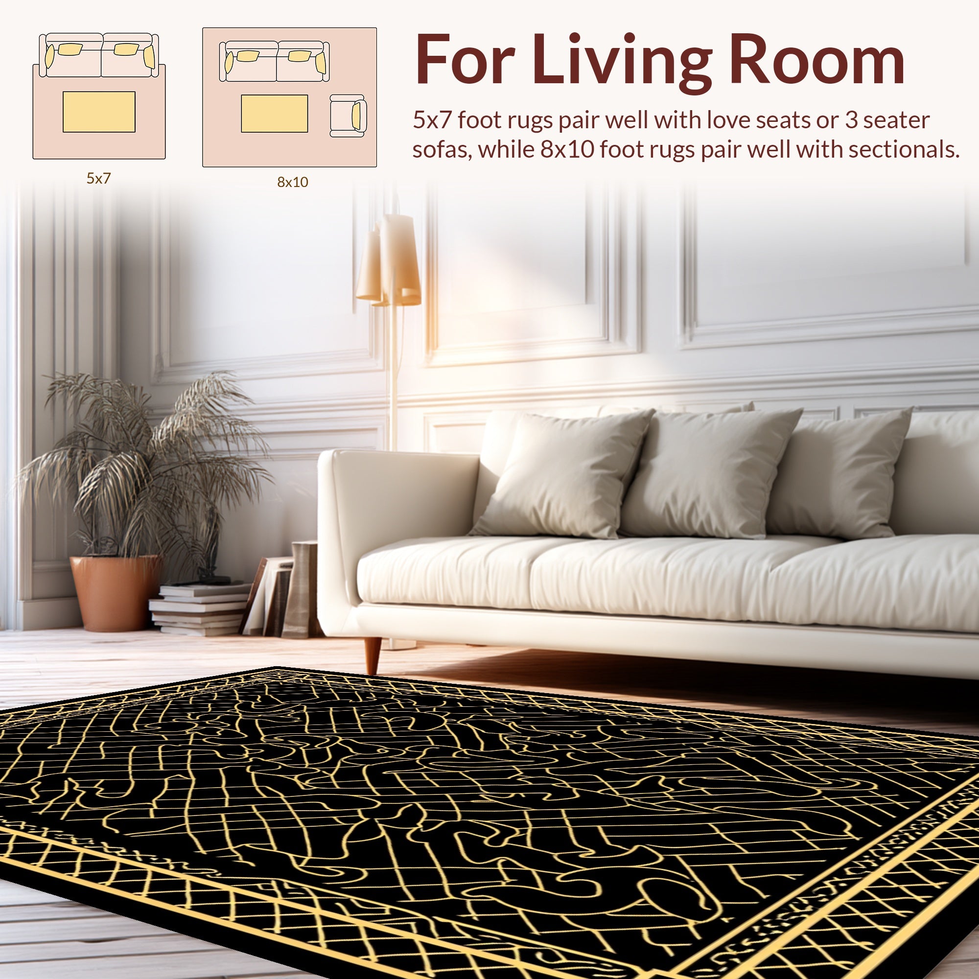 Bold Black Gold Abstract Art Rug