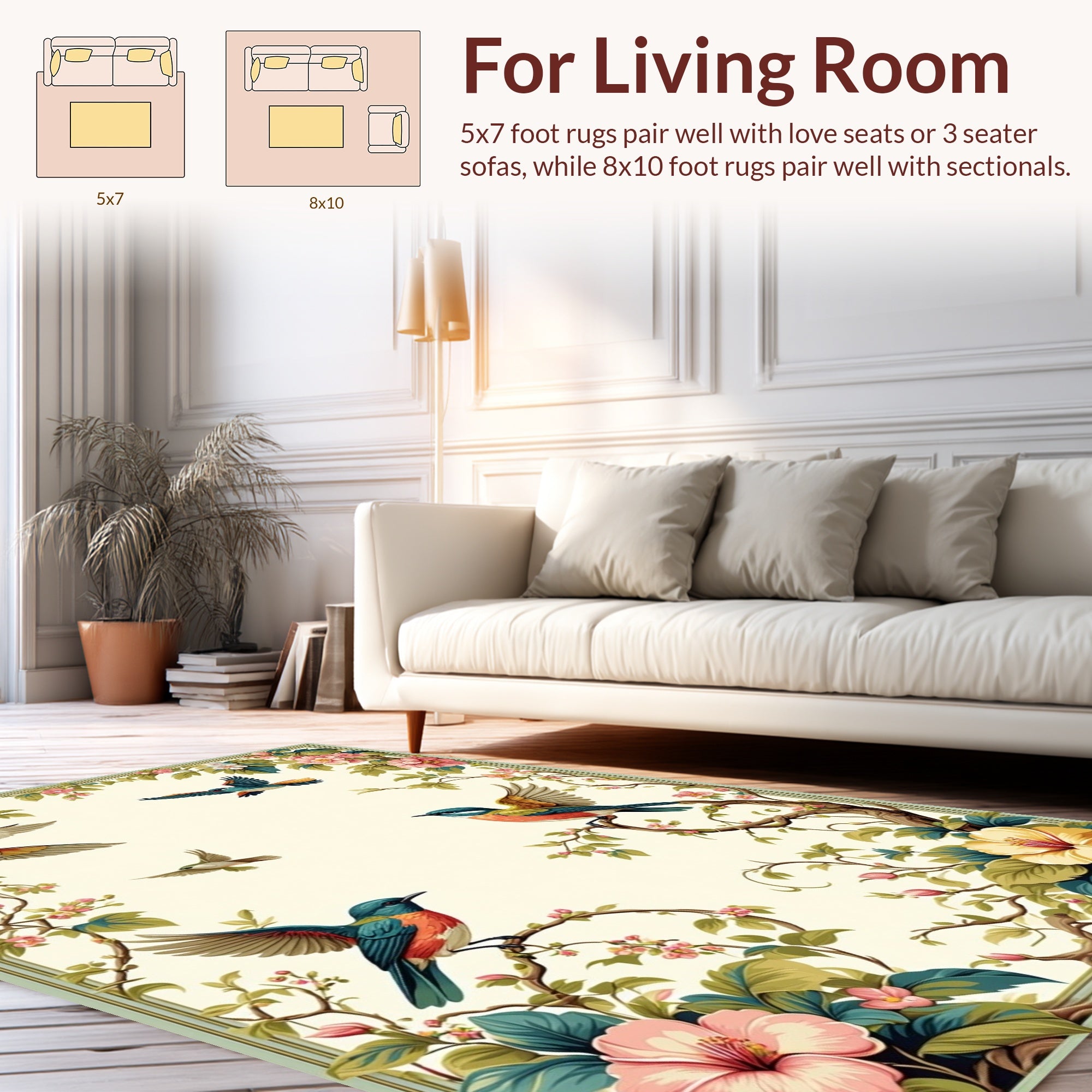 Vintage Birds Blossoms Pattern Rug