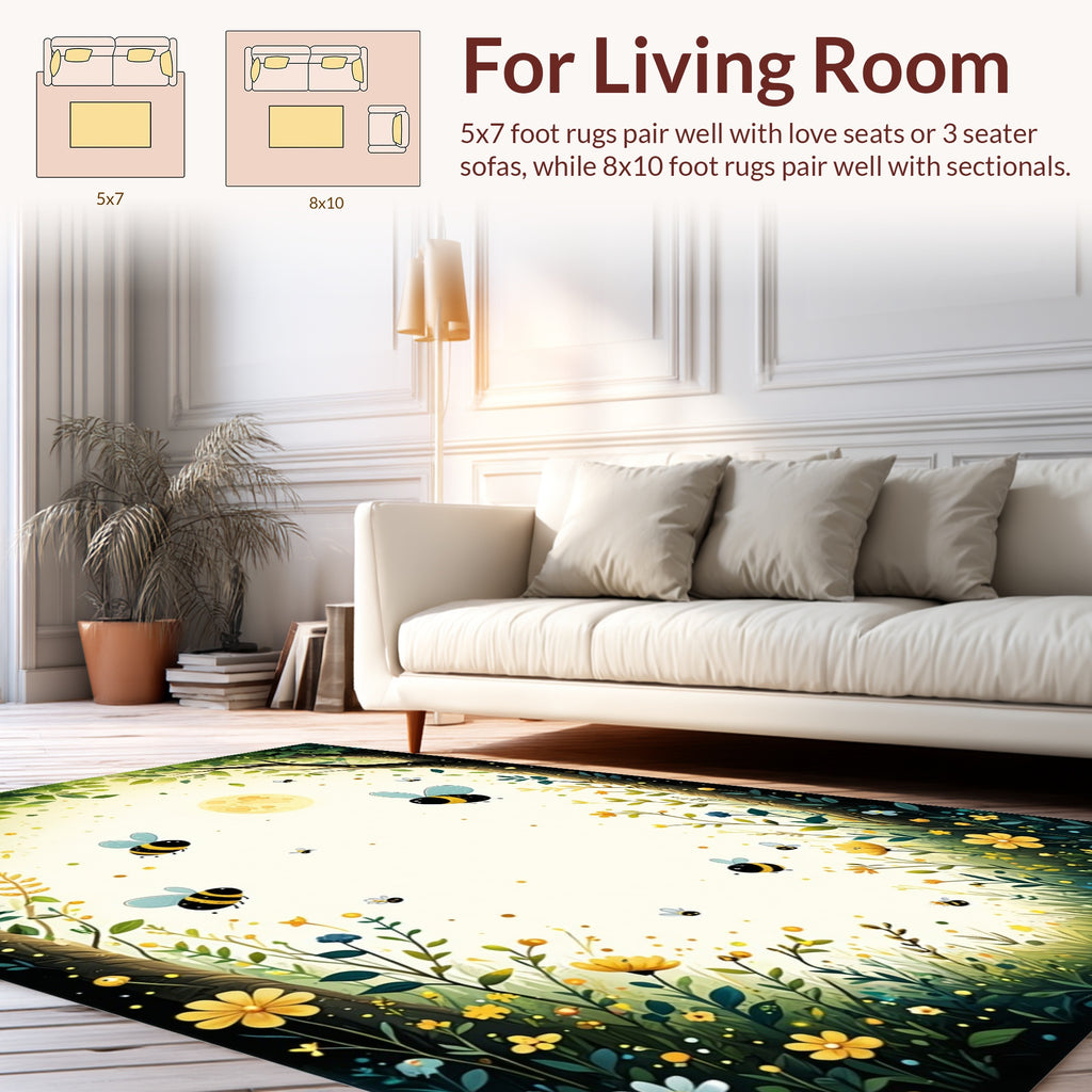 Whimsical Bee Garden Landscape Pattern Rug