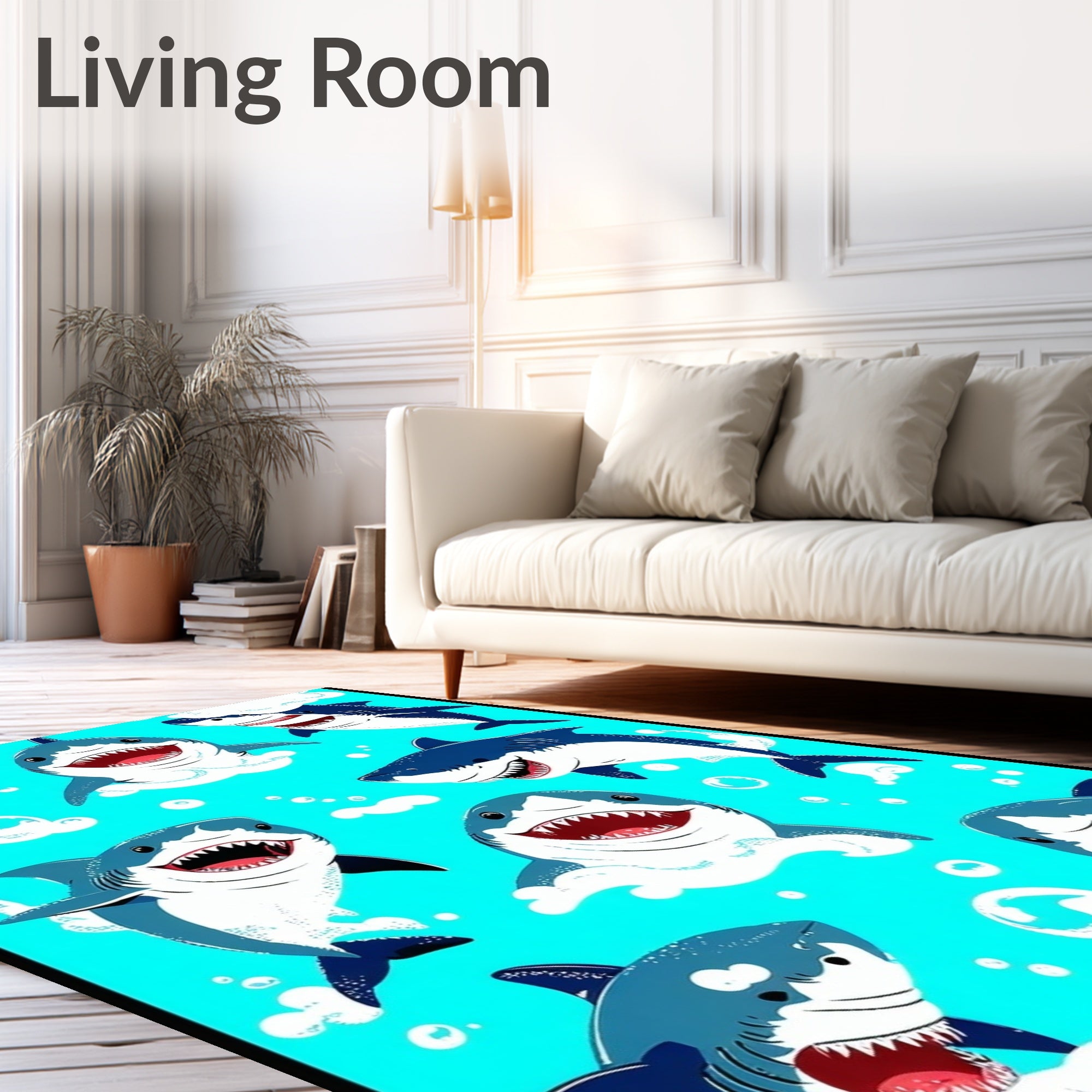 Playful Shark Pattern With Bubbles Rug