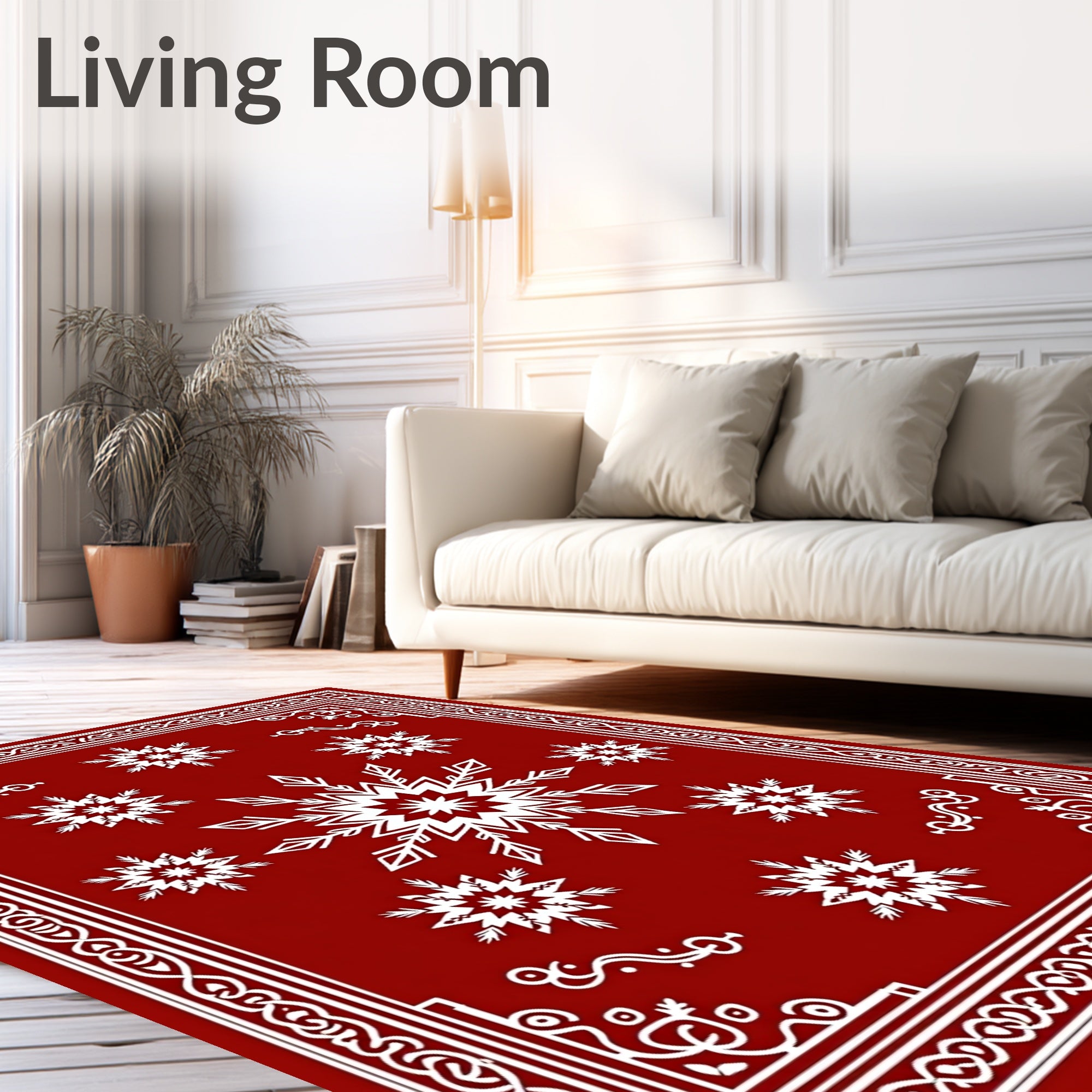Crimson Snowflake Border Garland Rug