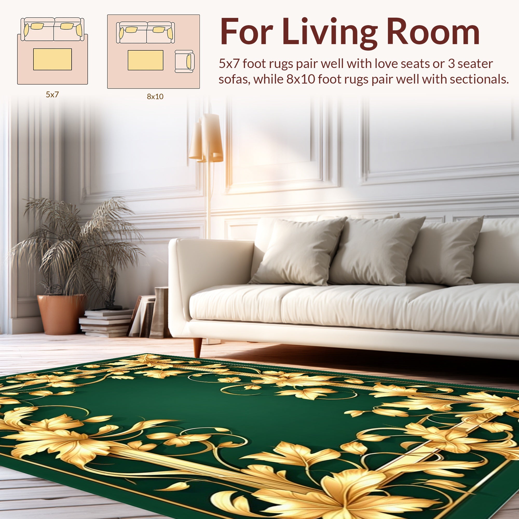 Gilded Floral Vines Edge Pattern Rug