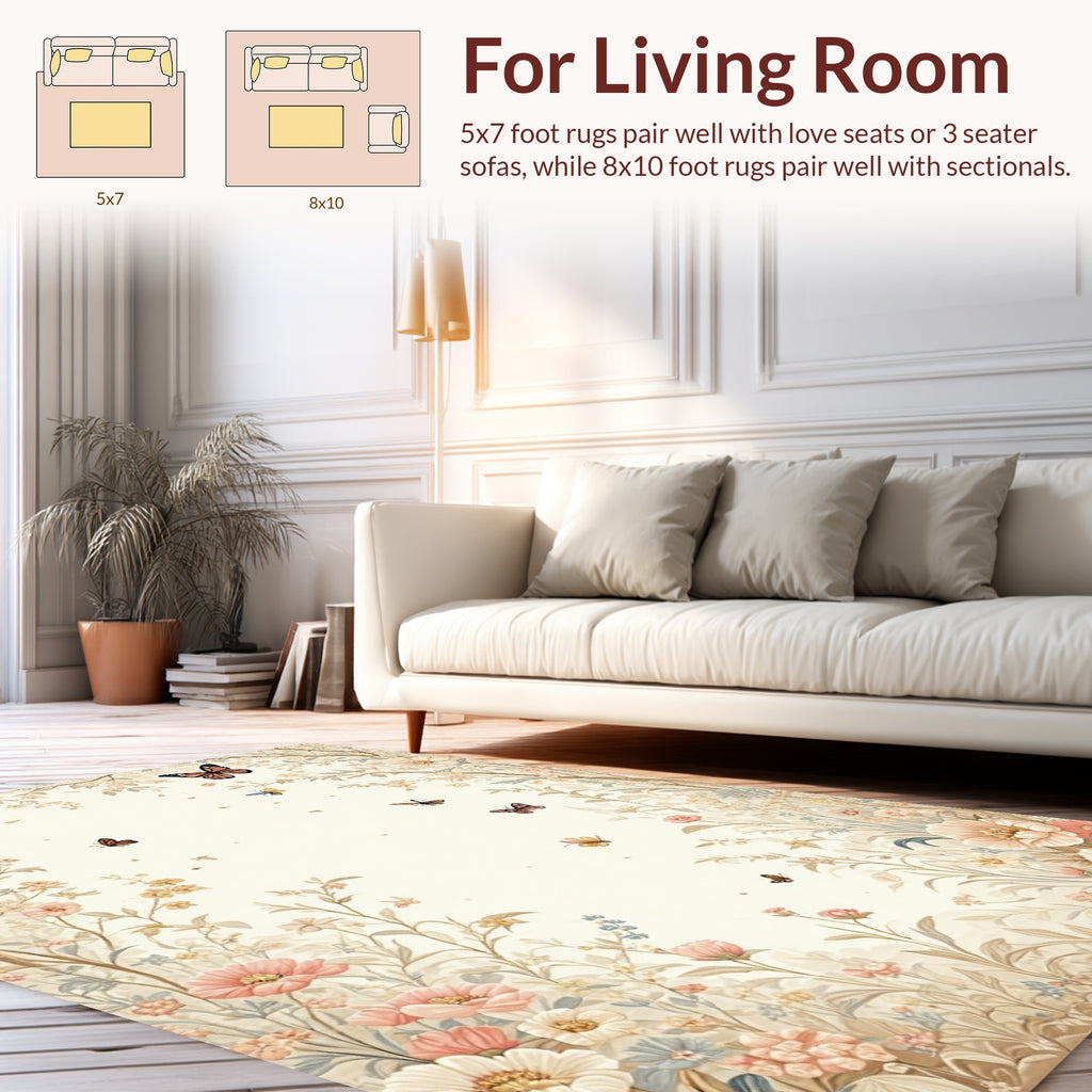 Floral Butterfly Garden Whimsical Design Rug
