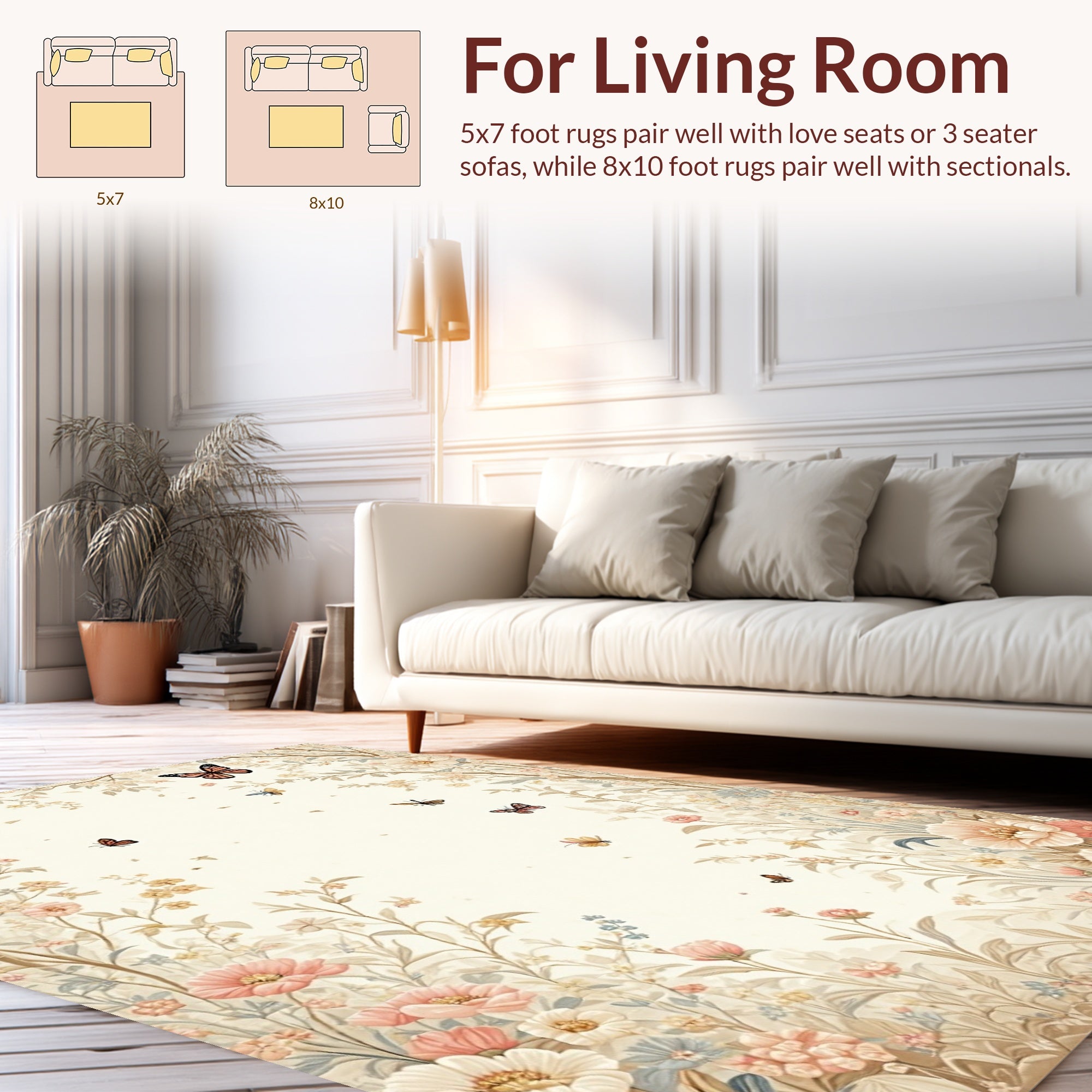 Floral Butterfly Garden Whimsical Design Rug