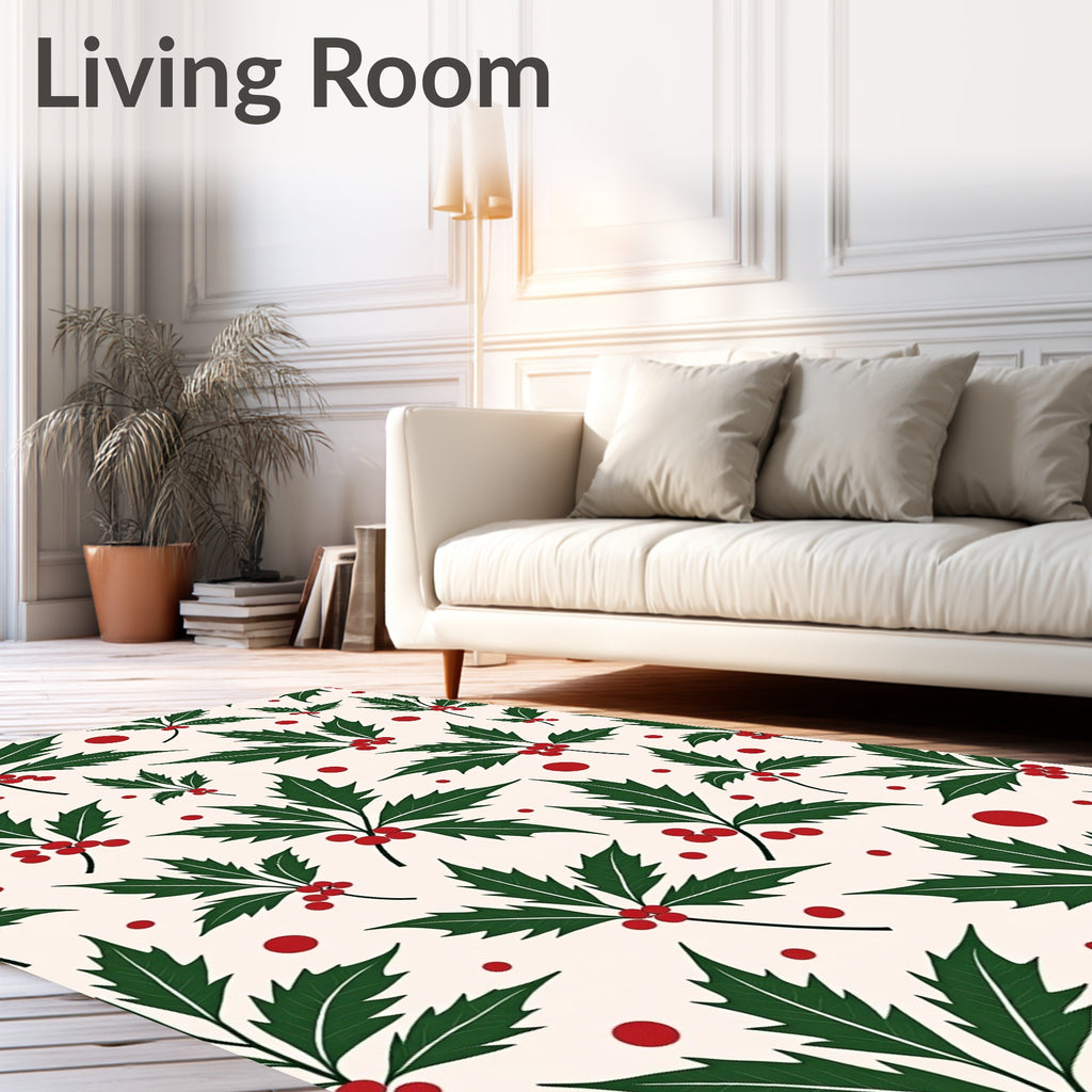 Festive Holly Leaf Berry Cluster Rug
