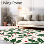 Festive Holly Leaf Berry Cluster Rug