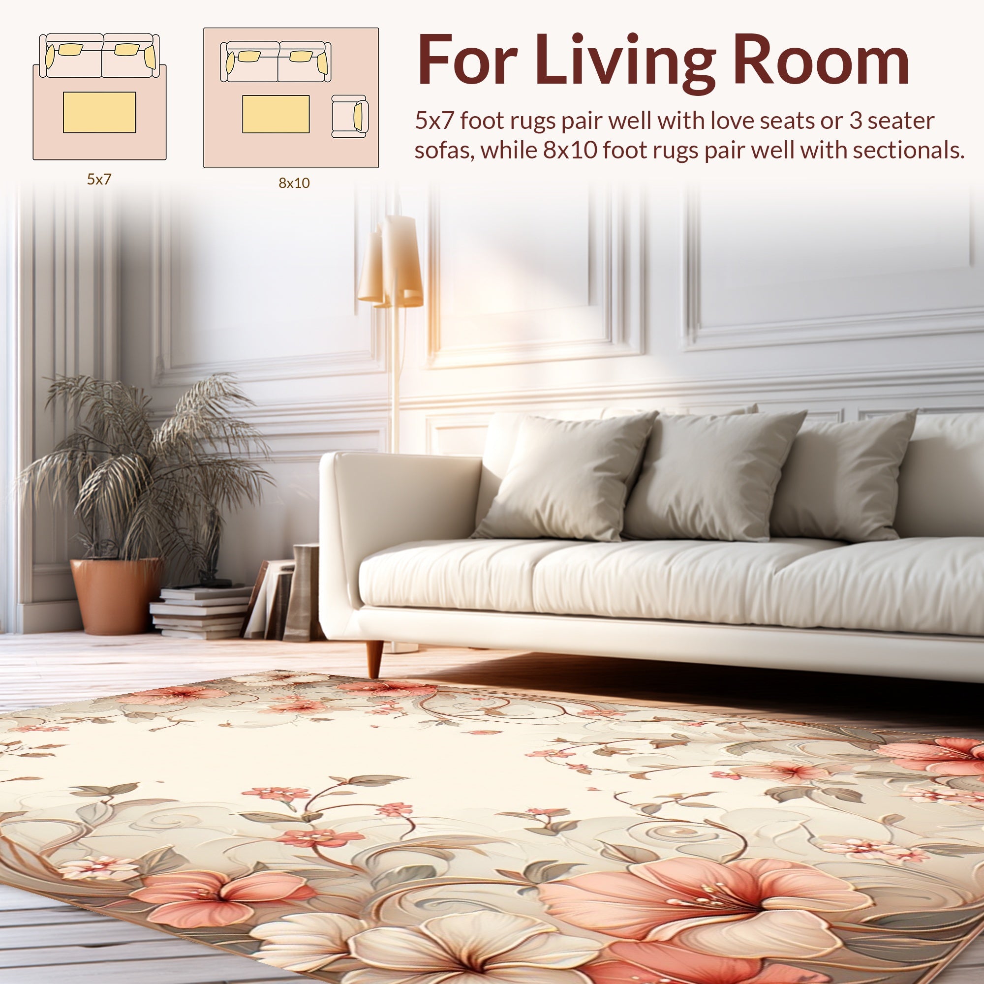 Elegant Floral Scroll Soft Peach Rug