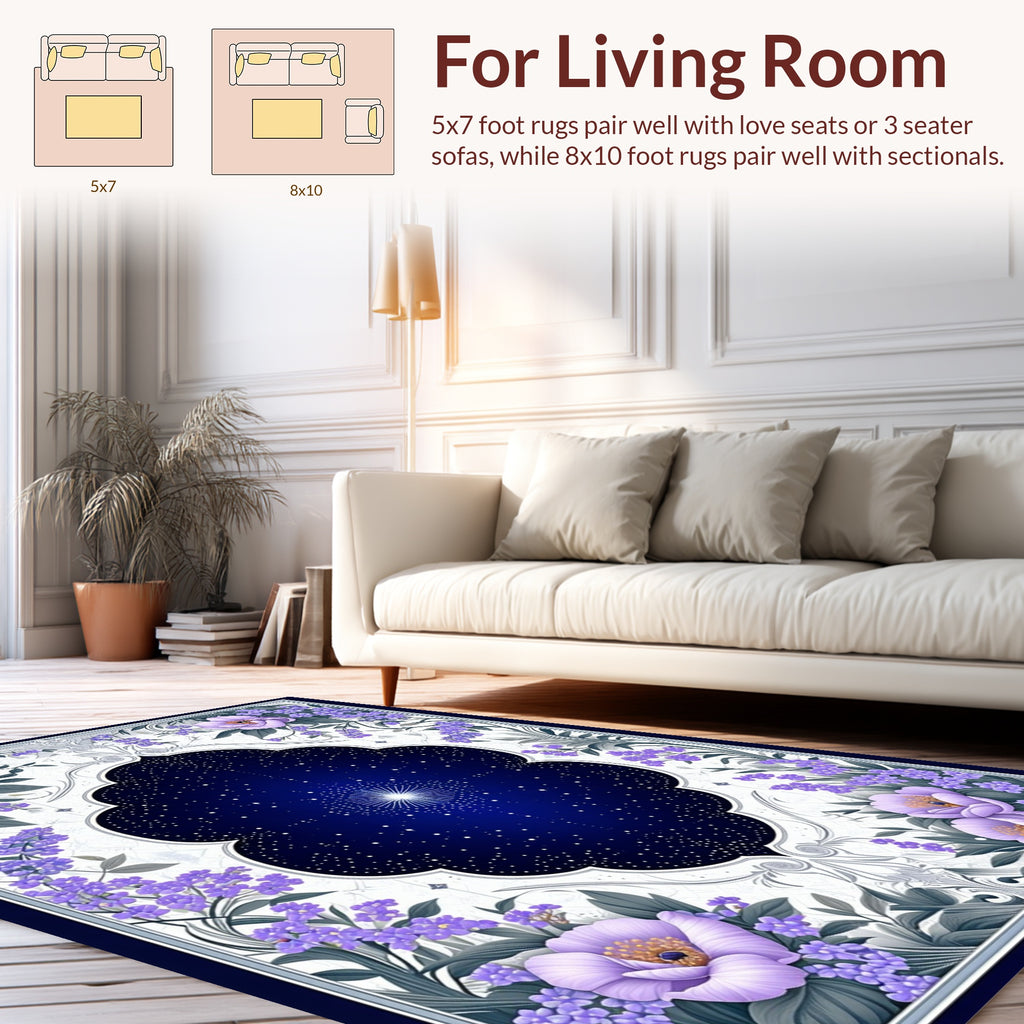 Elegant Starry Night Floral Frame Rug