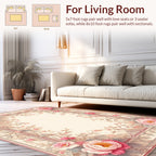 Soft Pink Beige Floral Frame Rug