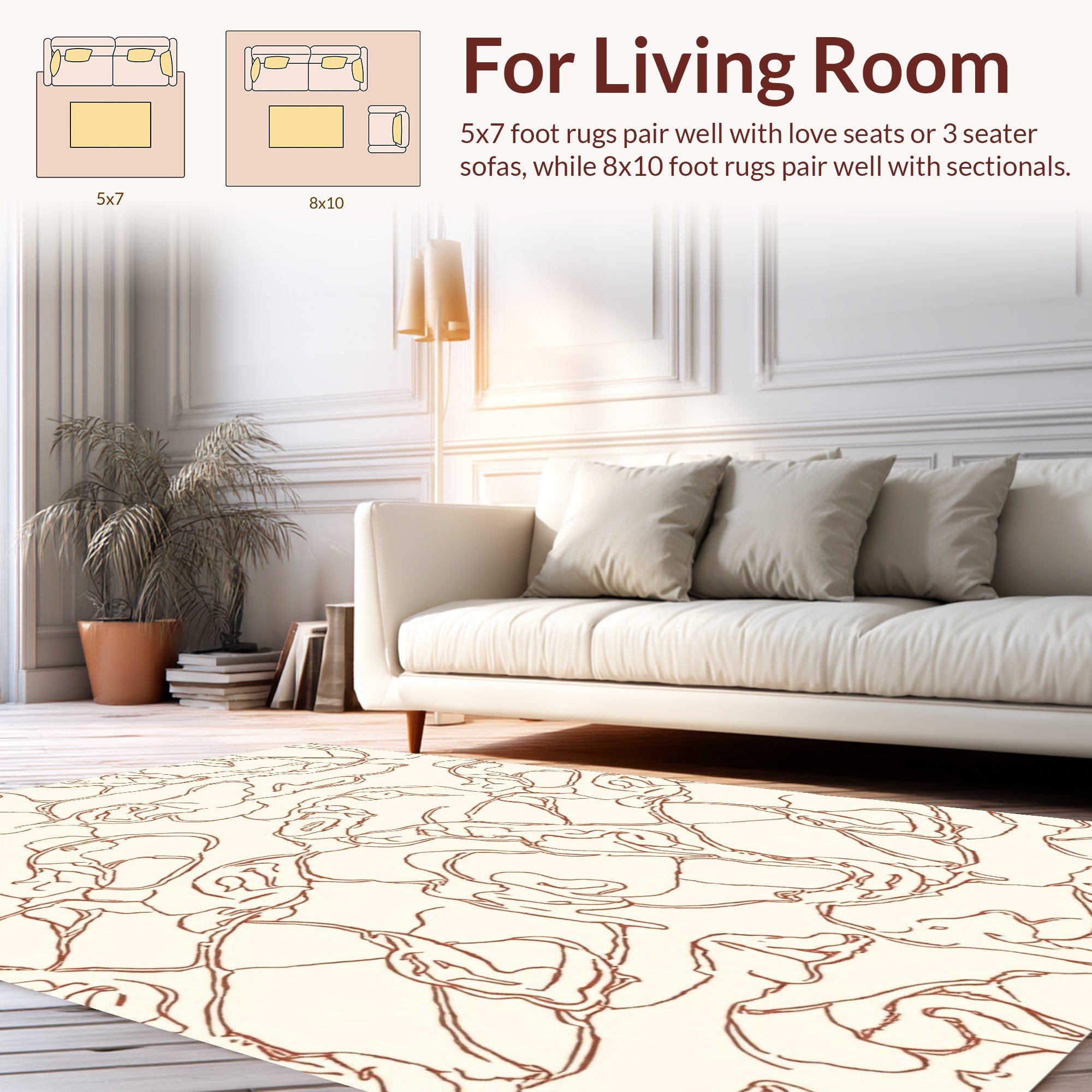Abstract Swirl Cream Rust Design Rug