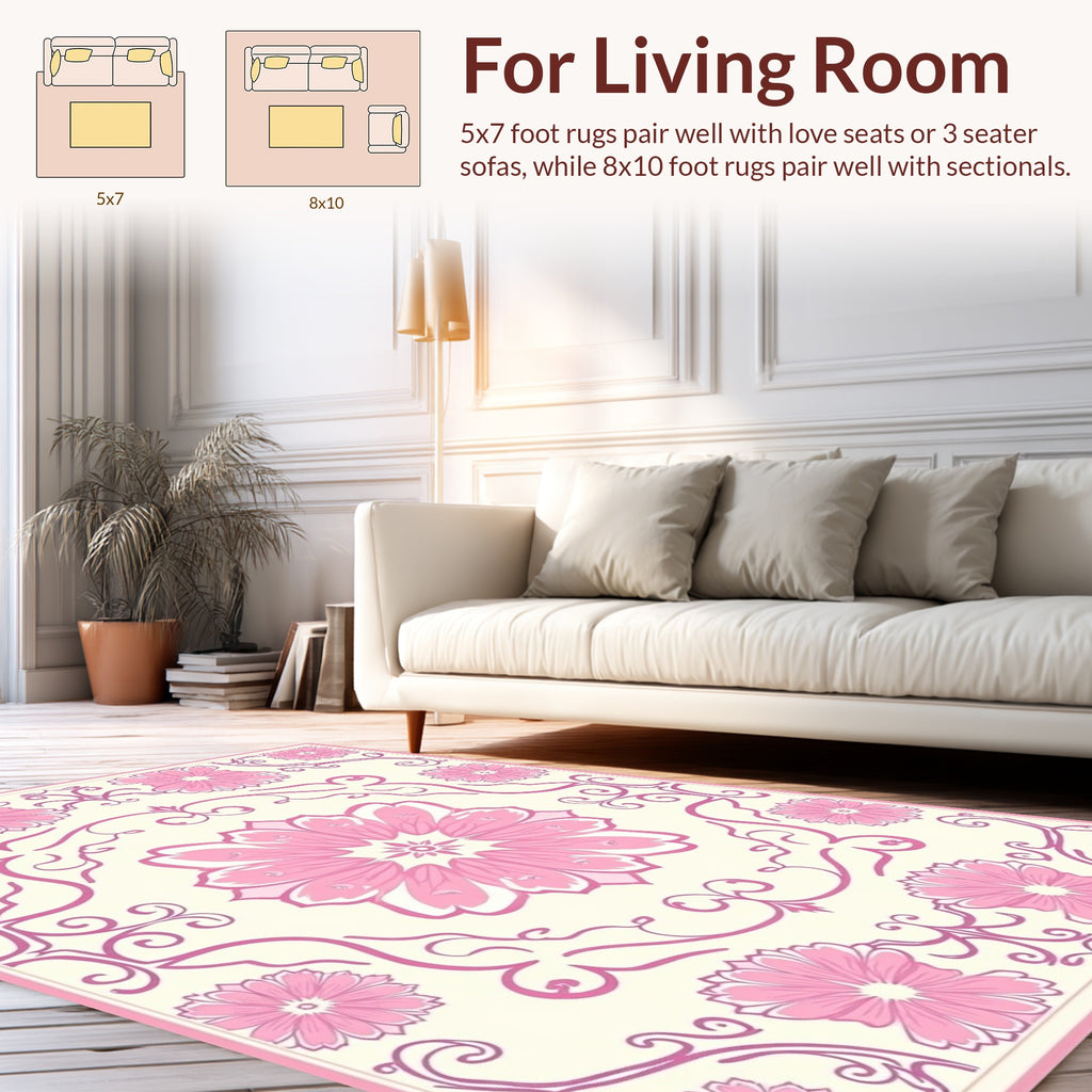 Delicate Pink Floral Mandala Pattern Rug