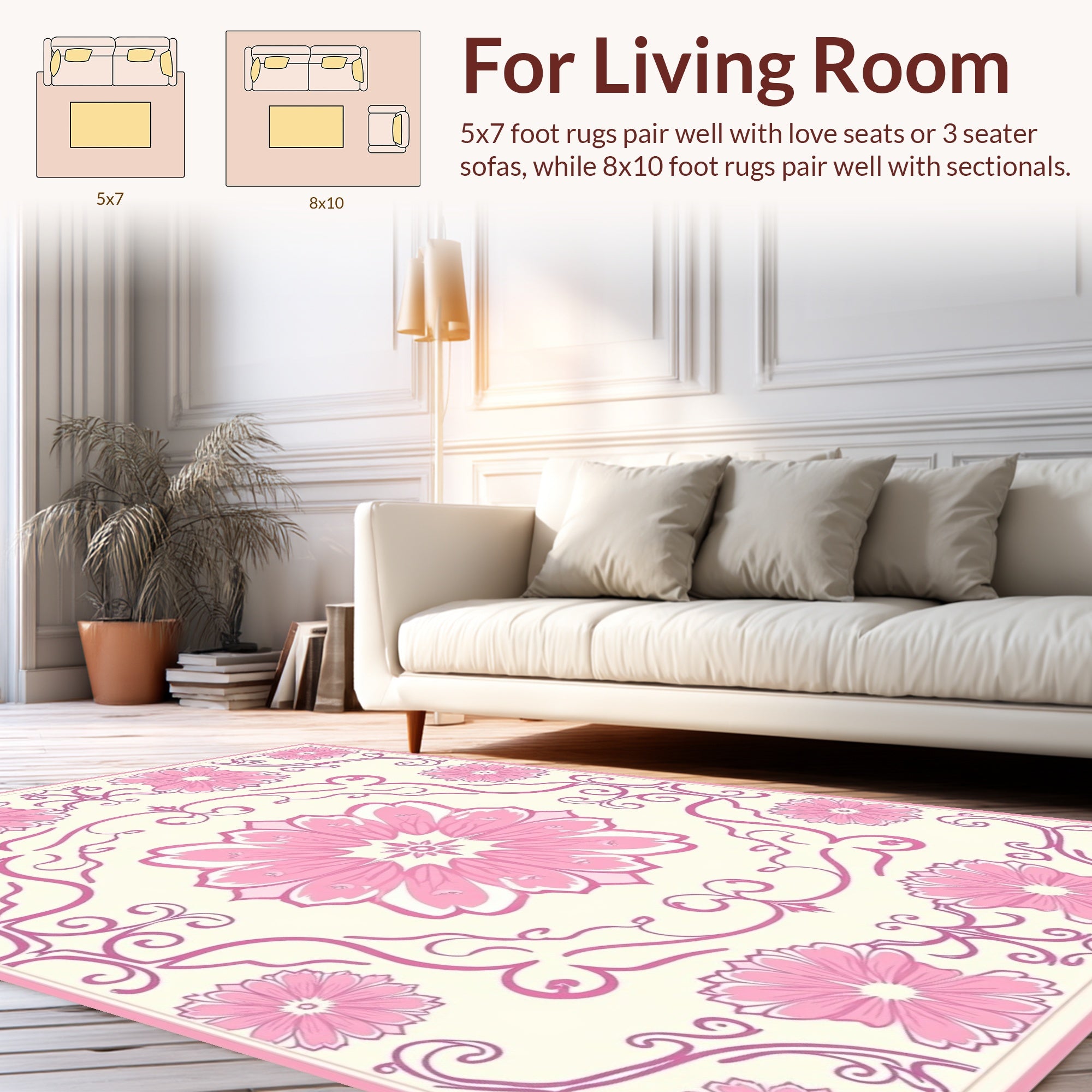 Delicate Pink Floral Mandala Pattern Rug