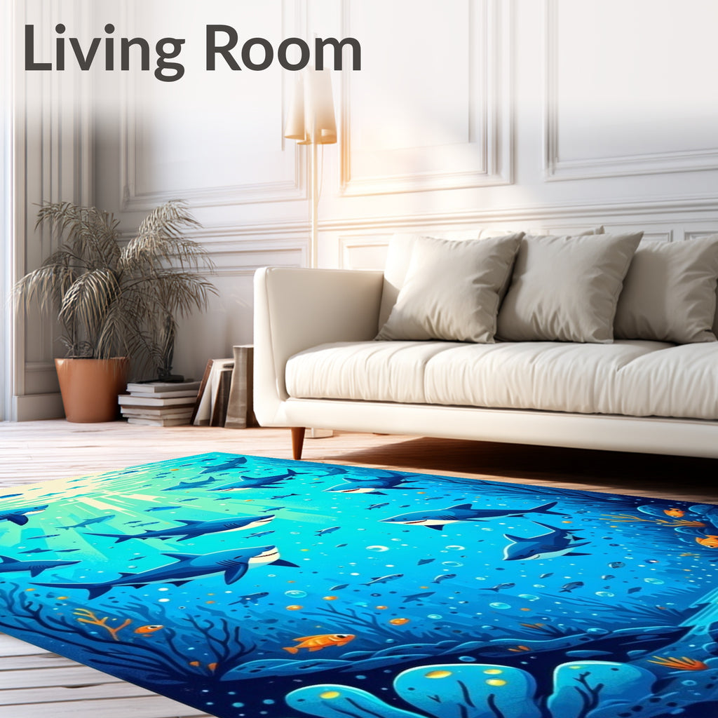 Sharks And Fish Underwater Ocean Scene Rug